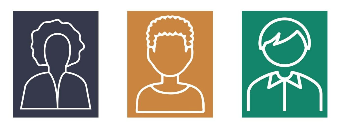 Icons showing three cartoon people