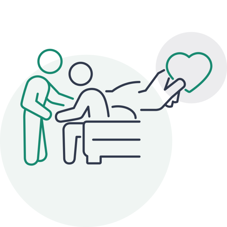 icon of a person receiving support and a heart
